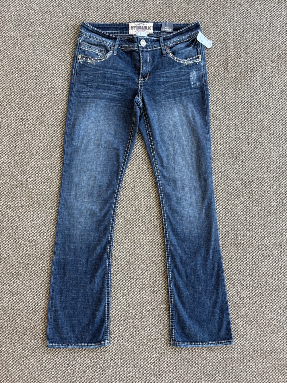 Hydraulic Women's Blue Straight-Leg Jeans with Subtle Distressing